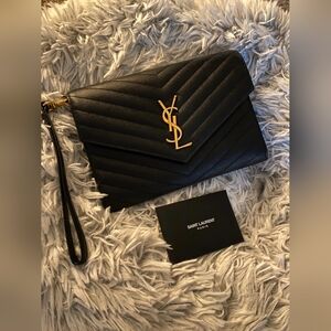 Yves Saint Laurent Quilted Cassandre Matelasse Flap Pouch Clutches Wallet